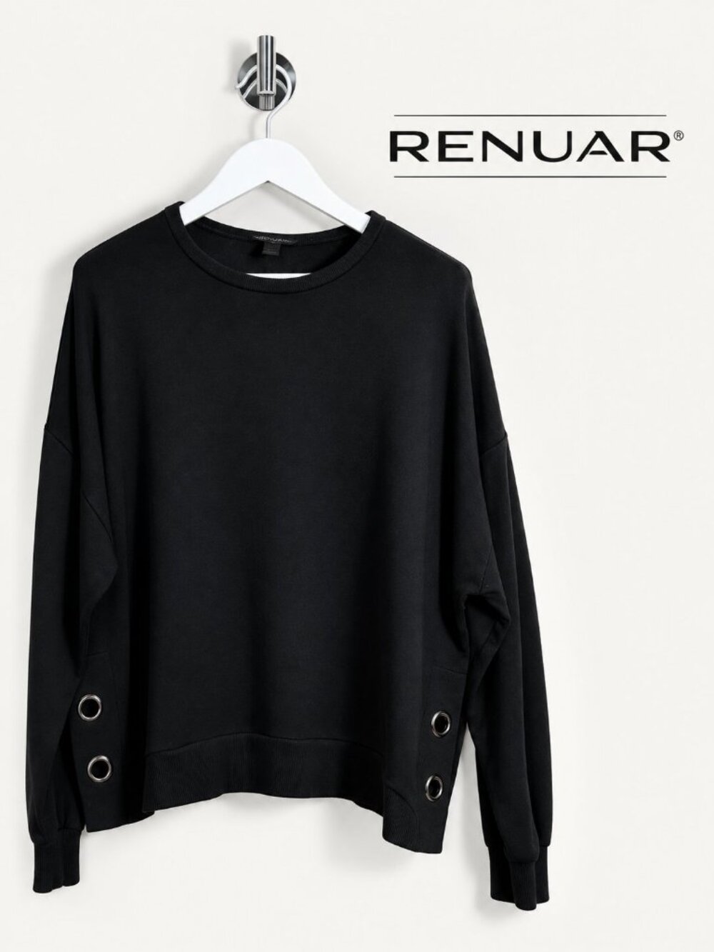 Renuar Black Grommet Detail Oversized Sweatshirt Top Women’s L/G Large